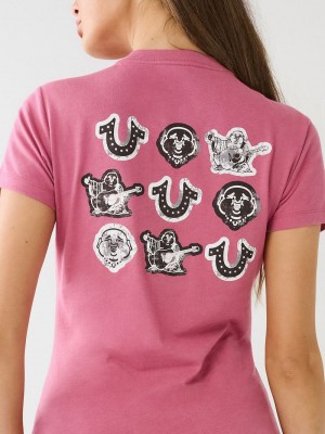 True Religion Buddha Graphic Stud T-Shirts Damen Lila | 50174YZNB