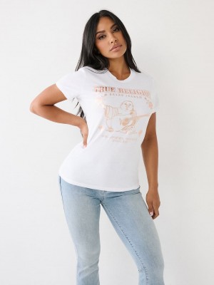 True Religion Buddha Logo T-Shirts Damen Weiß | 01532UGYB