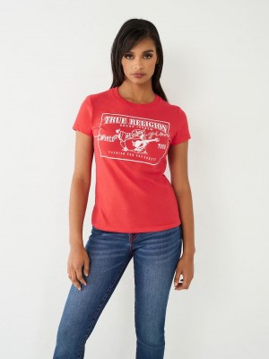 True Religion Buddha Logo T-Shirts Damen Rot | 07394ZEQP