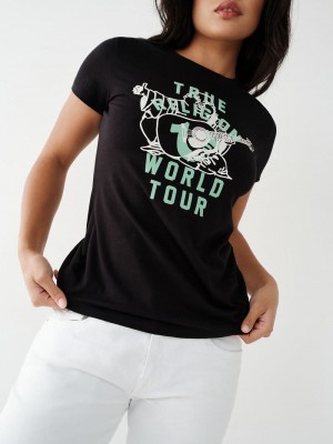 True Religion Buddha Logo T-Shirts Damen Schwarz | 52908VJCL