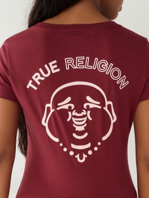 True Religion Buddha Logo V T-Shirts Damen Bordeaux | 18276PDQV