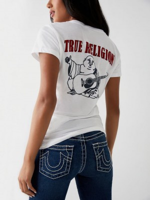 True Religion Buddha Logo V T-Shirts Damen Weiß | 29804GQWR