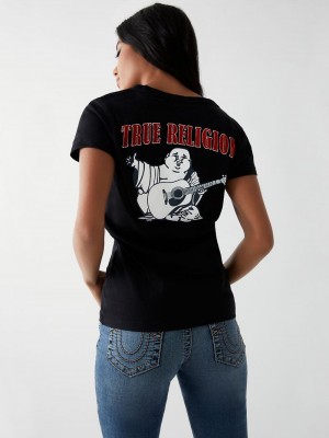 True Religion Buddha Logo V T-Shirts Damen Schwarz | 09745AMNH