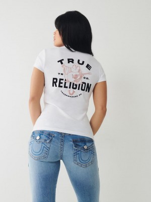 True Religion Buddha Logo V T-Shirts Damen Weiß | 96243AZBD