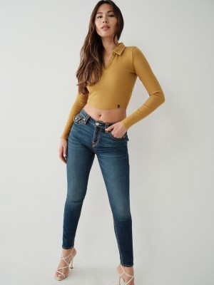 True Religion Collared Crop Oberteile Damen Senfgelb | 82403VWJL