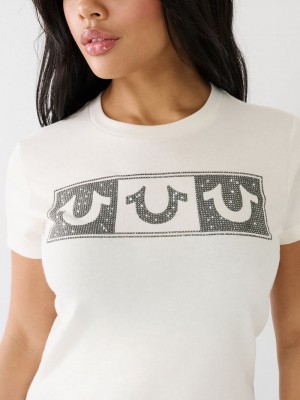 True Religion Crystal Box Horseshoe Logo T-Shirts Damen Weiß | 81254ECDU
