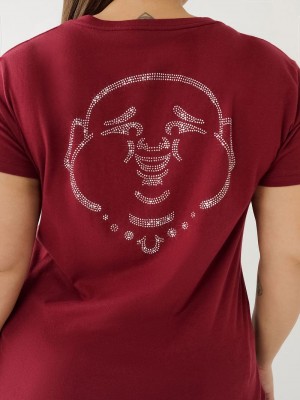 True Religion Crystal Buddha Logo V Neck T-Shirts Damen Fuchsie | 90367ICPD