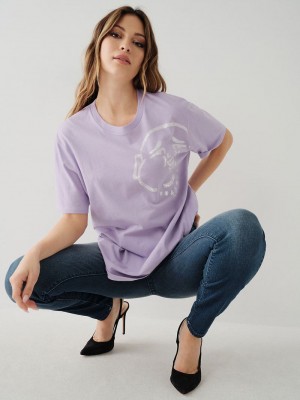 True Religion Crystal Buddha Relaxed T-Shirts Damen Lila | 20897TJYC