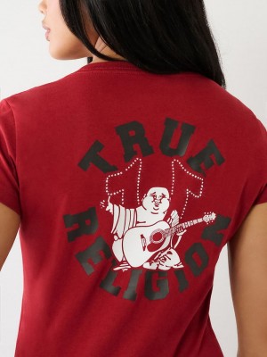 True Religion Crystal Buddha V T-Shirts Damen Rot | 52314NXYB