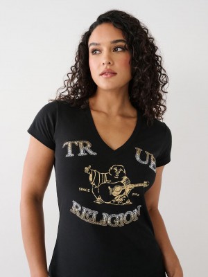 True Religion Crystal Buddha V T-Shirts Damen Schwarz | 29156IMGP
