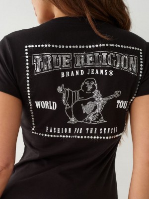 True Religion Crystal Buddha V T-Shirts Damen Schwarz | 86435ZPOB