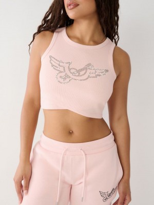 True Religion Crystal Crop Tanktop Damen Rosa | 38690YMCP