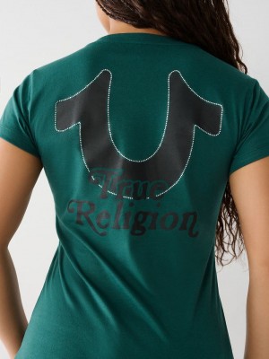 True Religion Crystal Horseshoe V T-Shirts Damen Türkis Grün | 02359SPZH