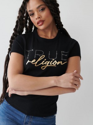 True Religion Crystal Logo T-Shirts Damen Schwarz | 29865AHRX