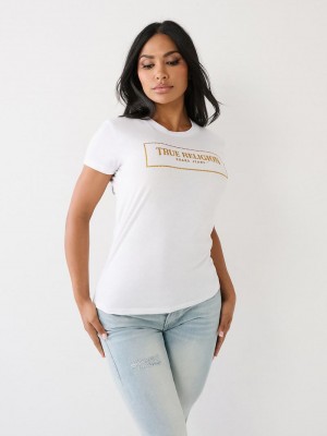 True Religion Crystal Logo T-Shirts Damen Weiß | 68351KVOP