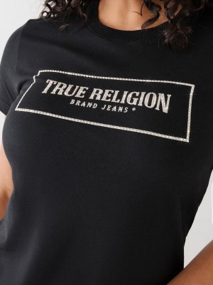 True Religion Crystal Logo T-Shirts Damen Schwarz | 19674WGYD