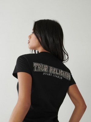 True Religion Crystal Logo T-Shirts Damen Schwarz | 61835EWNS