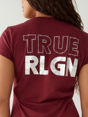 True Religion Crystal Logo V T-Shirts Damen Bordeaux | 84193YXJR