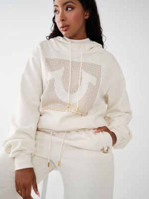 True Religion Crystal Relaxed Hoodie Damen Weiß | 72098ZAFM