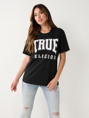 True Religion Crystal True Relaxed T-Shirts Damen Schwarz | 34896VLOQ