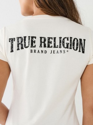 True Religion Crystal V Neck Logo T-Shirts Damen Weiß | 21945GHCL