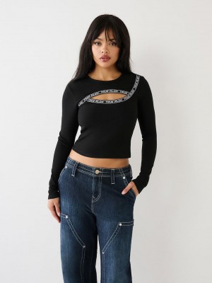 True Religion Cut Out Logo Oberteile Damen Schwarz | 12390MGZX