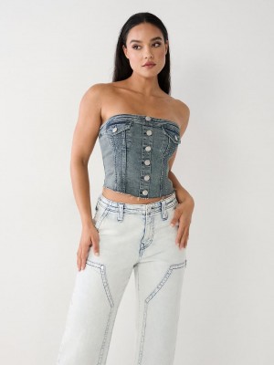 True Religion Denim Tube Oberteile Damen Waschen | 82513ESXQ