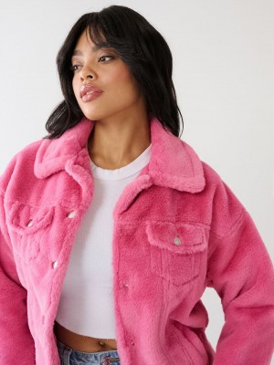 True Religion Faux Fur Trucker Jacke Damen Rosa | 29601SHCZ