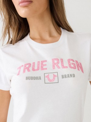 True Religion Glitter True Rlgn Buddha Logo T-Shirts Damen Weiß | 61420HQGR