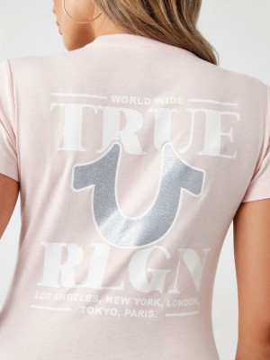 True Religion Glitter World Weite Logo T-Shirts Damen Rosa | 31648EWVS