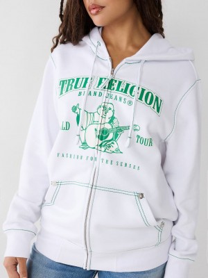 True Religion Heritage Big T Relaxed Zip Hoodie Damen Weiß | 26894YSUF