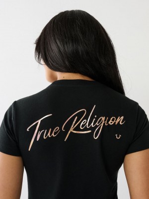 True Religion Hologram Glitter Tr T-Shirts Damen Schwarz | 09428QJKV