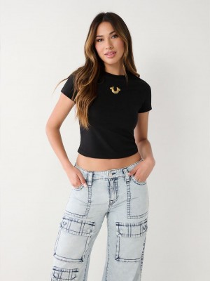 True Religion Horseshoe Baby T-Shirts Damen Schwarz | 93156MUFQ