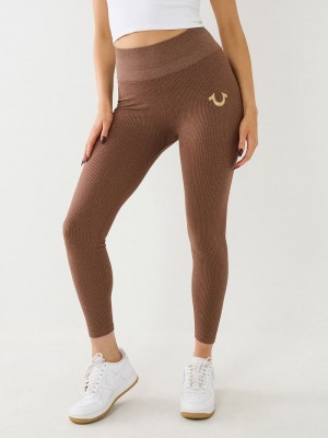 True Religion Horseshoe Logo Seamless Lurex Leggings Damen Beige | 95623TCYZ