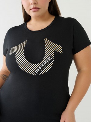 True Religion Horseshoe Logo T-Shirts Damen Schwarz | 36028LKYC
