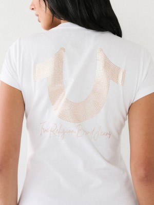 True Religion Horseshoe Logo V T-Shirts Damen Weiß | 18450OMNY