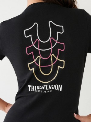 True Religion Horseshoe Logo V T-Shirts Damen Schwarz | 29841CEPH