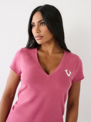 True Religion Horseshoe Logo V T-Shirts Damen Lila | 37284XRKW