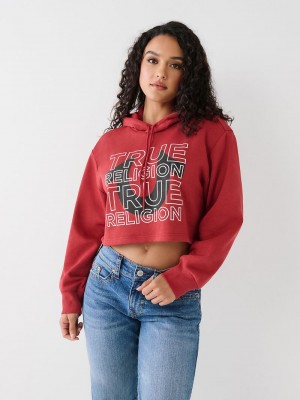 True Religion Logo Crop Hoodie Damen Rot | 10637WALH