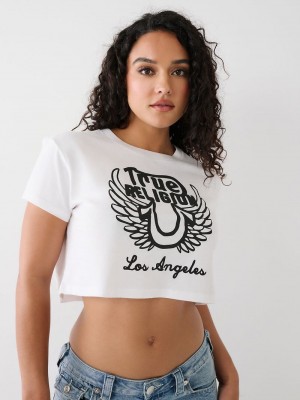 True Religion Logo Crop T-Shirts Damen Weiß | 08291GPAJ