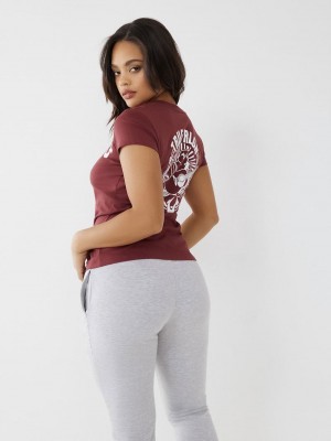 True Religion Logo V T-Shirts Damen Bordeaux | 41235WEQI