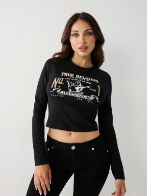 True Religion Long Sleeve Logo Baby T-Shirts Damen Schwarz | 70315VYET