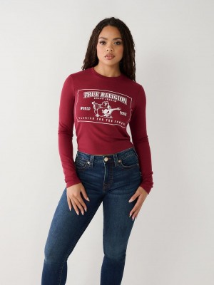 True Religion Long Sleeve Logo Baby T-Shirts Damen Fuchsie | 81305BVQP