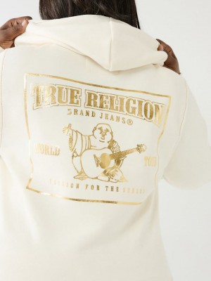 True Religion Lurex Big T Logo Hoodie Damen Weiß | 09286XRQB