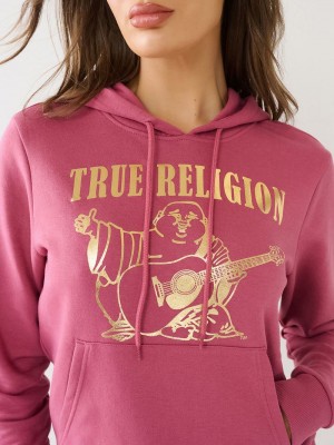 True Religion Metallic Buddha Logo Fleece Hoodie Damen Lila | 15940ZEBP