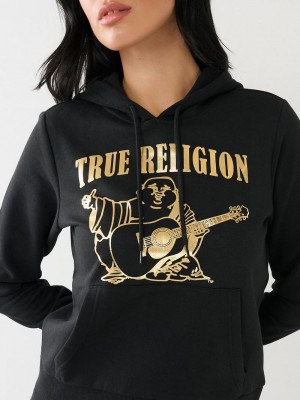 True Religion Metallic Buddha Logo Fleece Hoodie Damen Schwarz | 51309TRPJ