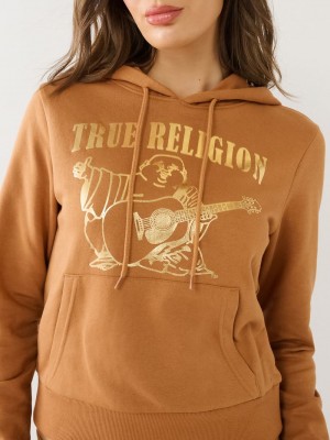 True Religion Metallic Buddha Logo Fleece Hoodie Damen Orange | 86047NGLM
