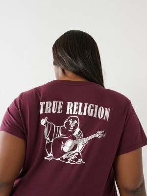 True Religion Metallic Buddha Logo V Neck T-Shirts Damen Lila | 19675EYGN