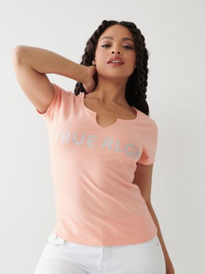 True Religion Notch Logo T-Shirts Damen Rosa | 32870OZBW