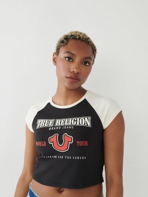 True Religion Raglan Baby T-Shirts Damen Schwarz Weiß | 34895BADP